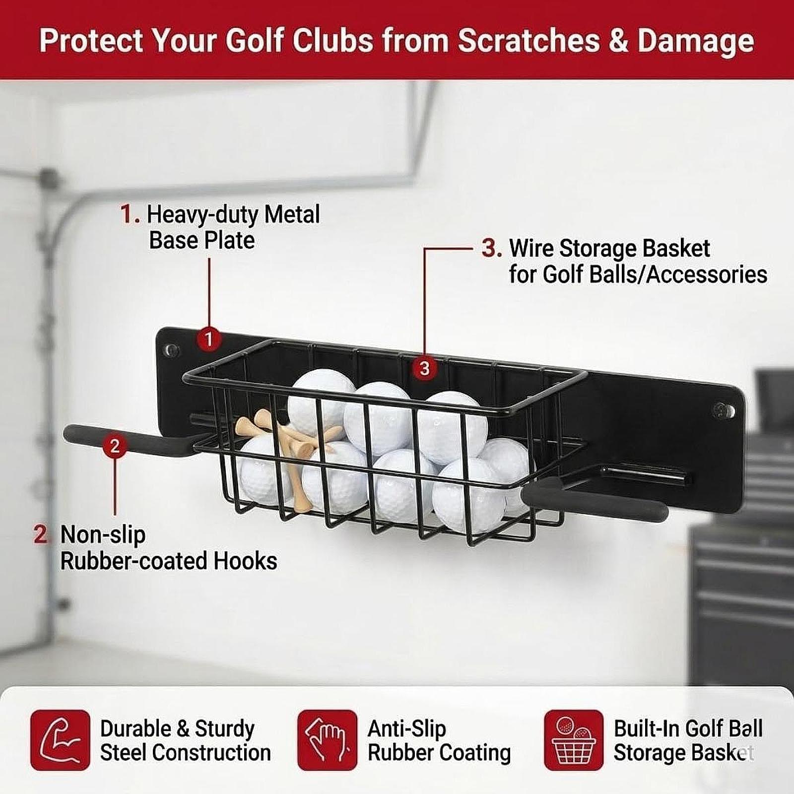 Golf Equipment Organizer For Garage - Suporte de Parede para Equipamentos de