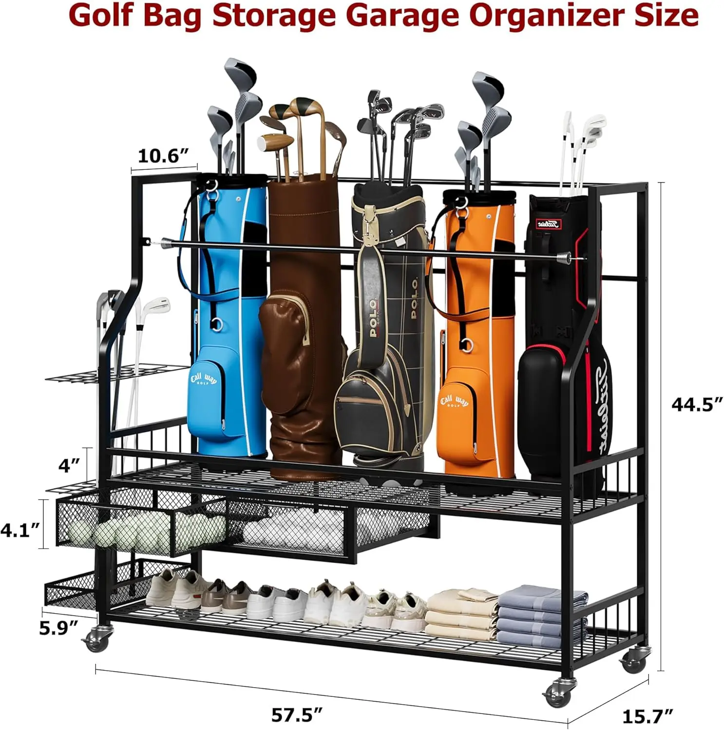 Golf Equipment Organizer For Garage - Prateleira de Armazenamento Multifuncional para Sacos