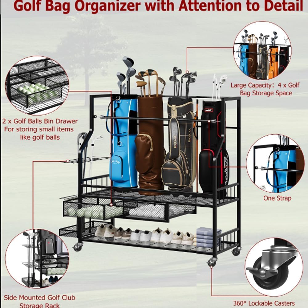 Golf Equipment Organizer For Garage - Organizador de Garagem para Bolsas de